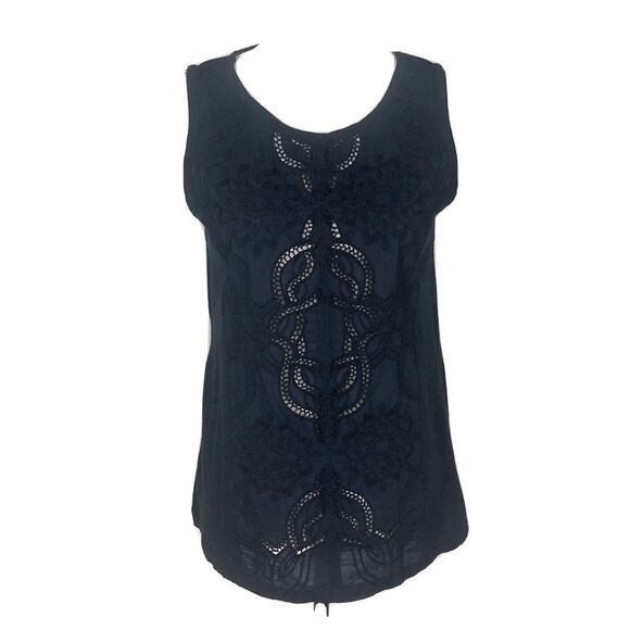 Banana Republic Blue Sleeveless Embroidered Cotton Blend Top Women's Size S - Picture 1 of 5